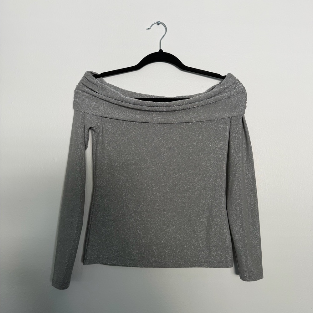 Banana Republic Shimmery Silver Off-Shoulder Top